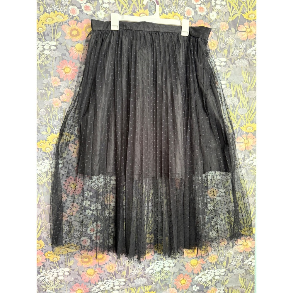 Eloquii Black Sheer Polka Dot Midi Skirt